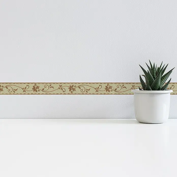 A.S. Création Only Borders 11 Tapetenborte Blumenranke - Kunststoff, Braun/Beige - Nahaufnahme einer Wandbordüre mit einem floralen Muster in Braun- und Beigetönen, die jedem Raum eine elegante Note verleiht.