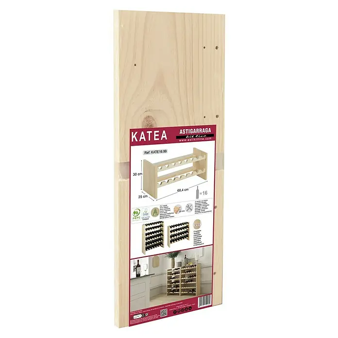 Astigarraga Botellero - L x An x Al: 25 x 68,4 x 30 cm, Madera - Primer plano del embalaje de una bodega KATEA de ASTIGARRAGA kit line, ideal para almacenar botellas de vino con estilo.