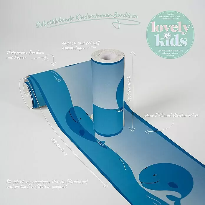 A.S. Création Lovely Kids TapetenborteWal, 5 x 0,15 m, Selbstklebefolie