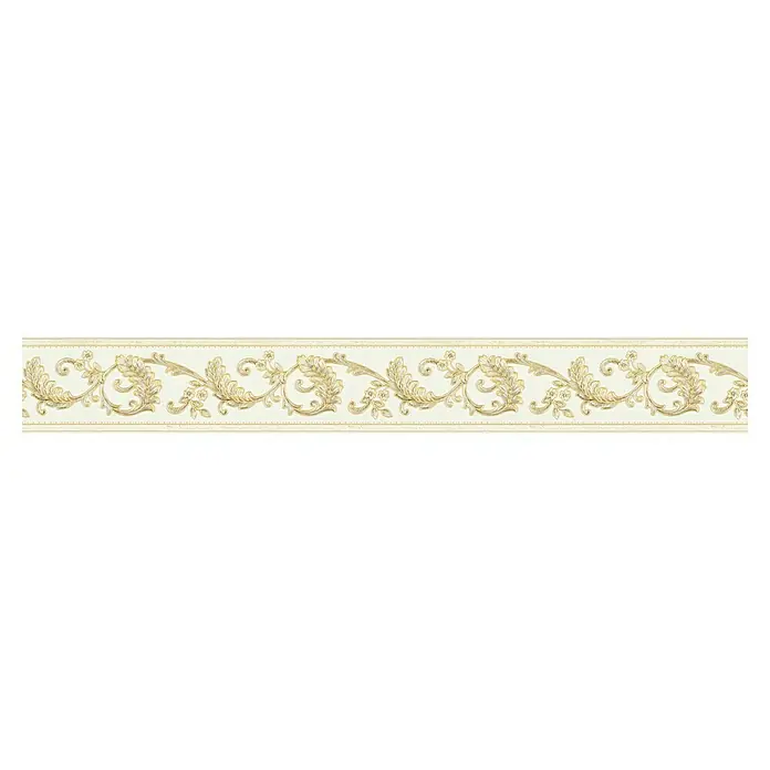 A.S. Création Only Borders 11 Tapetenborte Ornament - Kunststoff, Creme/Gold - Dekorative Bordüre mit einem eleganten, floralen Goldmuster auf einem cremefarbenen Hintergrund. Ideal für die Wandgestaltung.