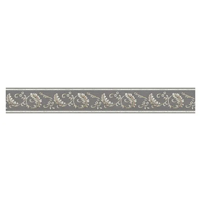 A.S. Création Only Borders 11 Tapetenborte Ornament - Kunststoff, Grau/Braun - Elegante Bordüre mit floralem Design in Silber und Grau. Dekoratives Element für stilvolle Wandgestaltung und Raumdekoration.