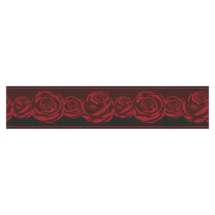 A.S. Création Only Borders 11 Tapetenborte Rosen - Kunststoff, Rot/Schwarz - Ein elegantes Bordürenmuster mit roten Rosen auf dunklem Grund, ideal für stilvolle Wanddekorationen.