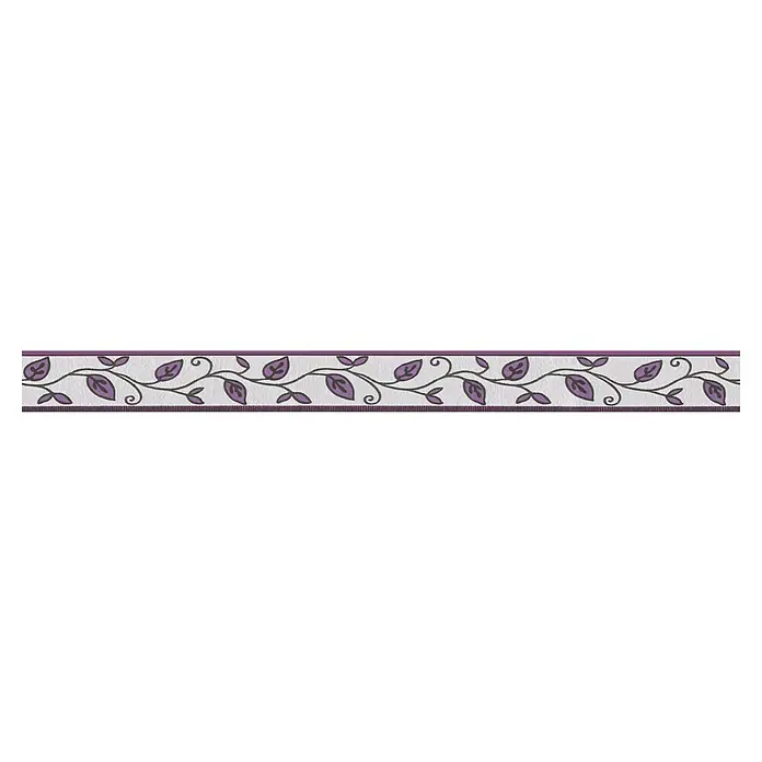 A.S. Création Only Borders 11 Tapetenborte Ranke - Kunststoff, Lila - Dekorative Bordüre mit einem stilisierten floralen Muster in Lila und Grau auf einem hellen Hintergrund.