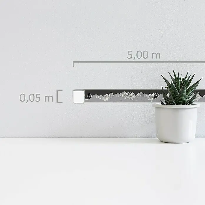A.S. Création Only Borders 11 Tapetenborte Ranke - Kunststoff, Grau/Schwarz - Dekorative Bordüre mit floralem Muster für eine stilvolle Wandgestaltung. Die Bordüre ist 0,05 m breit und 5,00 m lang.