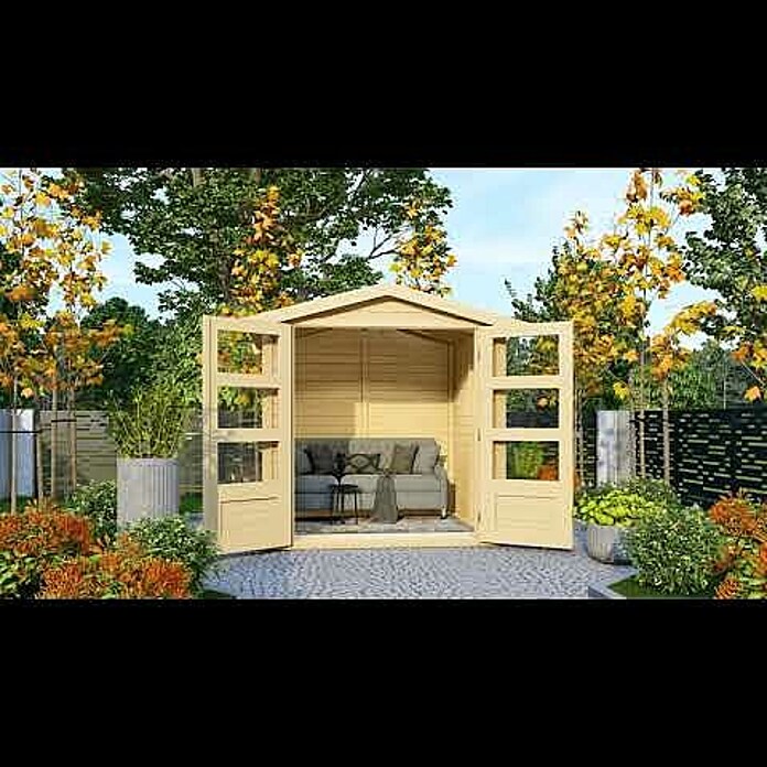 Karibu Gartenhaus Amberg (Außenmaß inkl. Dachüberstand (B x T): 213 x 197 cm, Holz, Natur) | BAUHAUS