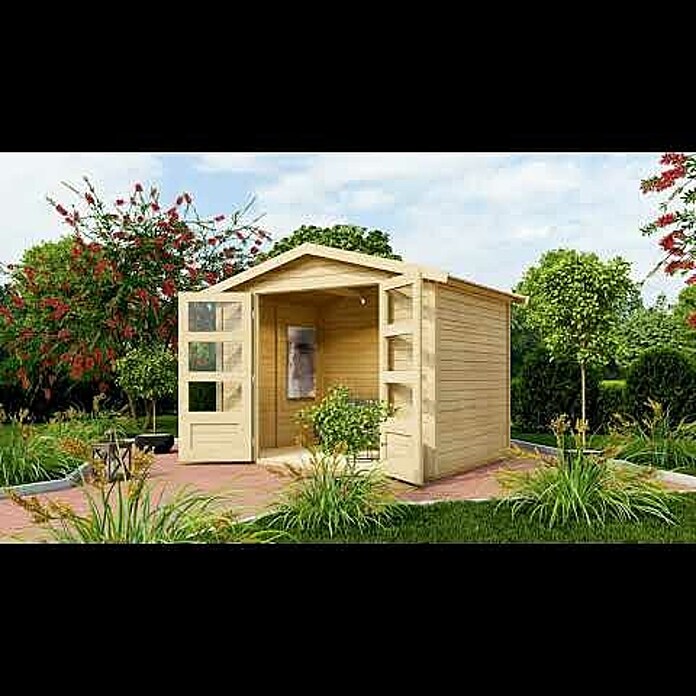 Karibu Gartenhaus Amberg (Außenmaß inkl. Dachüberstand (B x T): 272 x 210 cm, Holz, Natur) | BAUHAUS