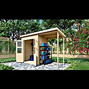 Karibu Gartenhaus Merseburg 2 (Außenmaß inkl. Dachüberstand (B x T): 329 x 142 cm, Holz, Natur, Mit Seitendach) | BAUHAUS