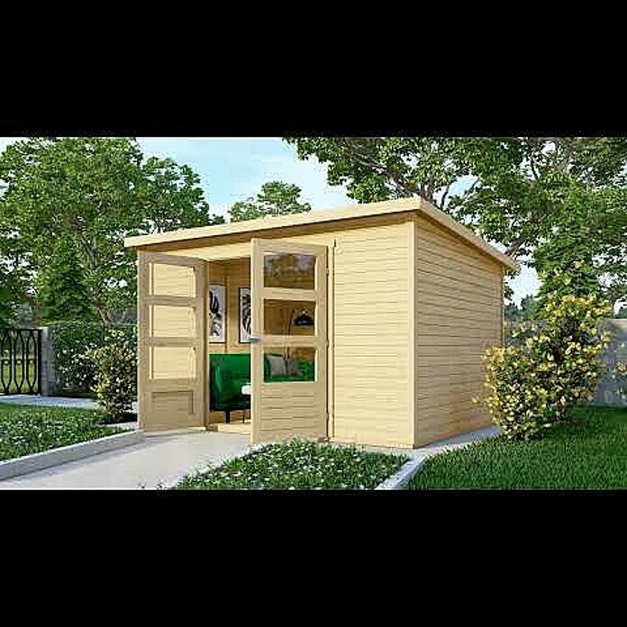 Karibu Gartenhaus Stockach 5 (Außenmaß inkl. Dachüberstand (B x T): 330 x 282 cm, Holz, Natur) | BAUHAUS