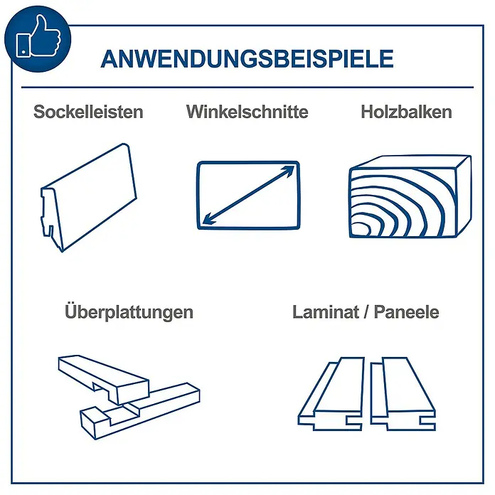 Scheppach Kappzugsäge HM216 - Durchmesser Sägeblatt: 216 mm, Leerlaufdrehzahl: 4.700 U/min, 2. Sägeblatt - Anwendungsbeispiele für Sockelleisten, Winkelschnitte, Holzbalken, Überplattungen und Laminat/Paneele.
