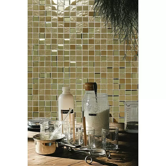 Mosaikfliese Quadrat Crystal XCM 32G03 - 30 x 30 cm, Gold, Glänzend - Stimmungsaufnahme