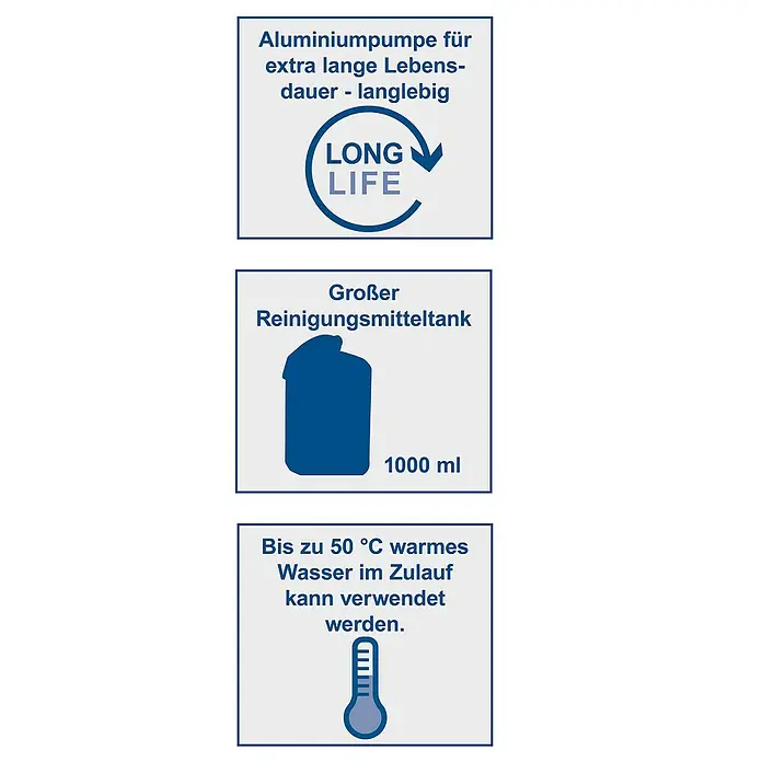 Scheppach Hochdruckreiniger HCE2600 - 180 bar, 2.400 W, Fördermenge: 480 l/h - Produktmerkmale: Aluminiumpumpe für lange Lebensdauer, großer Reinigungsmitteltank (1000 ml), bis 50 °C warmes Wasser verwendbar.