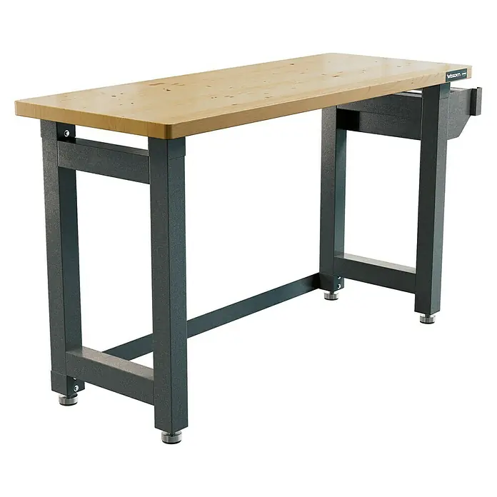 Wisent Werkbank - L x B: 182,5 x 63 cm, Arbeitshöhe: 96 cm, Belastbarkeit: 450 kg, Grau - Holzwerkbank mit robustem Metallrahmen. Ideal für Werkstätten und Heimwerker, bietet Stabilität und eine große Arbeitsfläche.