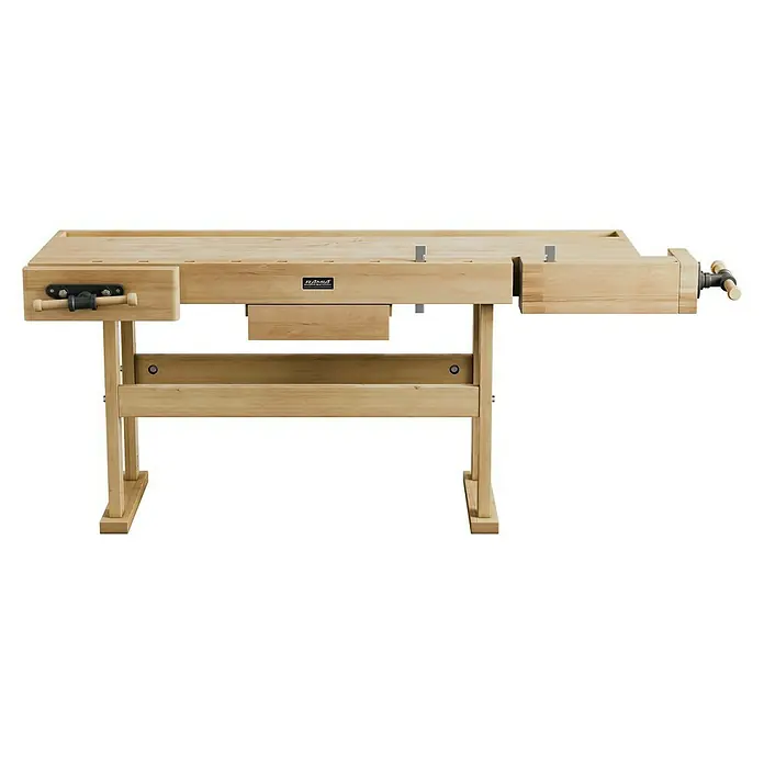 Ramia Hobelbank Premium 1 - L x B: 2.120 x 760 mm, Arbeitshöhe: 860 mm, Holz - Diese Werkbank aus Holz ist stabil und ideal für Hobbyhandwerker und Profis. Sie bietet viel Arbeitsfläche und eine integrierte Schraubzwinge.