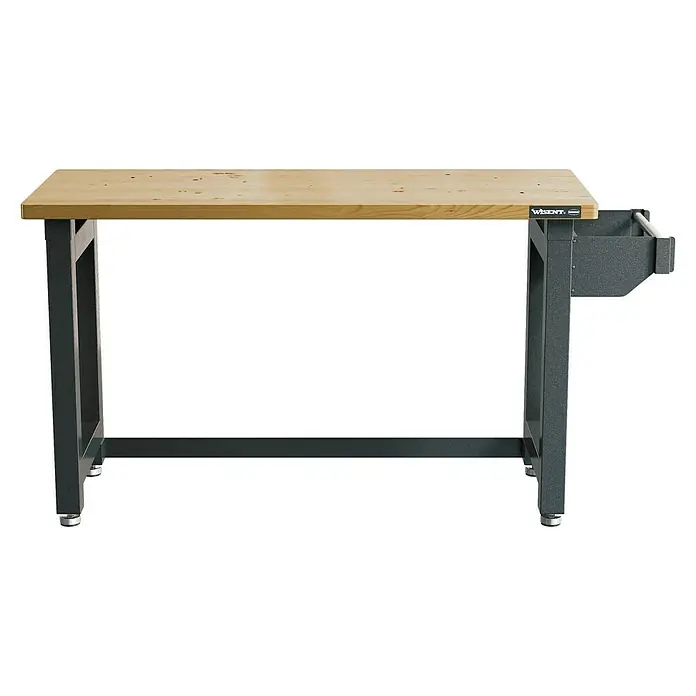 Wisent WerkbankL x B x H: 182,5 x 63 x 96 cm, Traglast: 450 kg - Werkbank mit einer hellen Holzplatte und einem robusten, dunklen Metallgestell für den professionellen Einsatz.