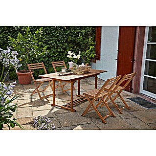Sunfun Gartenmöbel-Set Diana (5 -tlg., Holz, Naturbraun, Tischplatte ausziehbar)