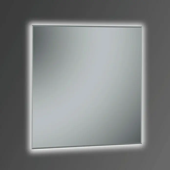 Camargue Espejo con luz Khan - An x Al: 80 x 80 cm - Espejo cuadrado con iluminación LED, creando un ambiente moderno. Ideal para baños o vestidores, añadiendo un toque de elegancia.