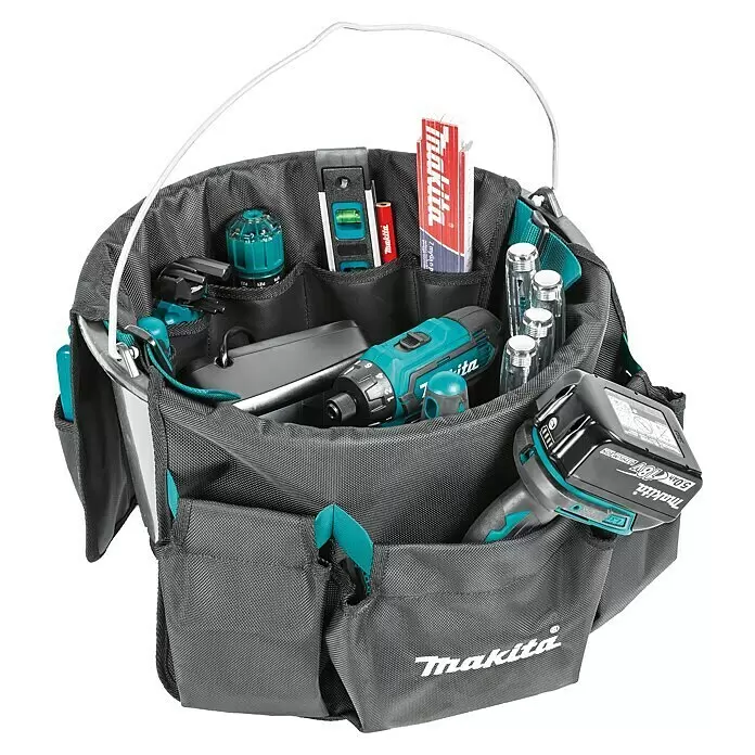 Makita Eimertasche E-15497 - L x B x H: 470 x 80 x 320 mm, Schwarz/Blau - Diagonale Ansicht