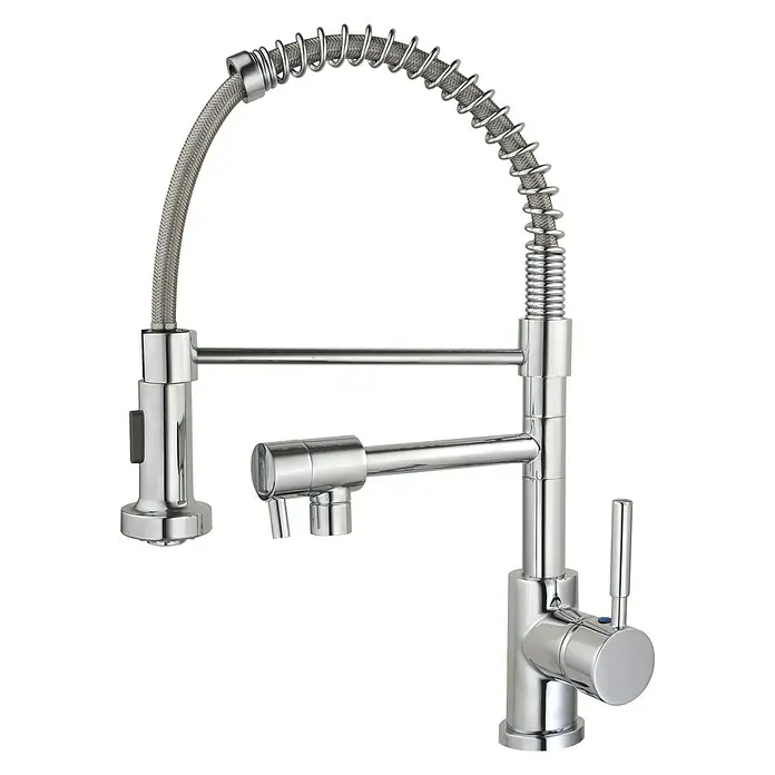 Rousseau Grifo de cocina Mini Stoli - Cromo, Resplandeciente - Imagen de un grifo de cocina cromado con caño flexible, ideal para cocinas modernas.
