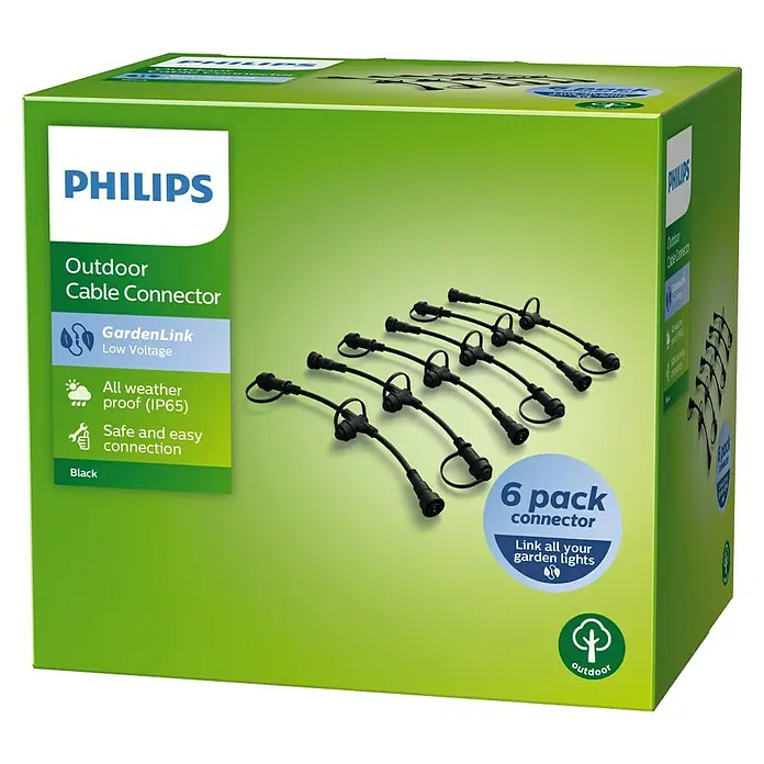 Philips GardenLink Juego de conectores bajo voltaje - 6 ud. - Paquete de conectores de cable para exteriores Philips, paquete de 6, diseñado para una conexión segura y sencilla de luces de jardín, resistente a la intemperie.