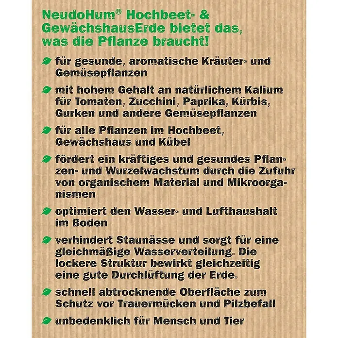 Neudorff NeudoHum Hochbeeterde - 75 l - NeudoHum Hochbeet- & GewächshausErde: Für gesunde Pflanzen mit Kalium, optimiert Wasser- und Lufthaushalt, verhindert Staunässe, Schutz vor Pilzbefall.
