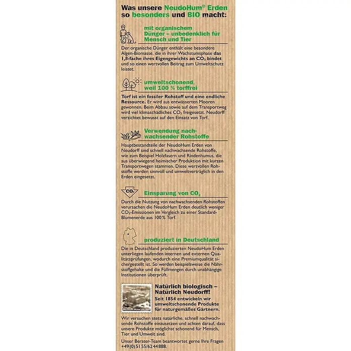Neudorff NeudoHum Blumenerde - 20 l, Torffrei - Informationen zu NeudoHum® Erden: Besonderheiten und Bio-Qualität, organisch, torffrei, produziert in Deutschland.
