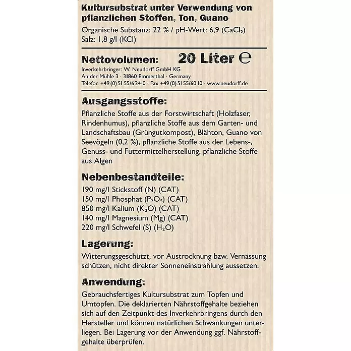 Neudorff NeudoHum Tomaten- & Gemüseerde - 20 l - Informationsansicht