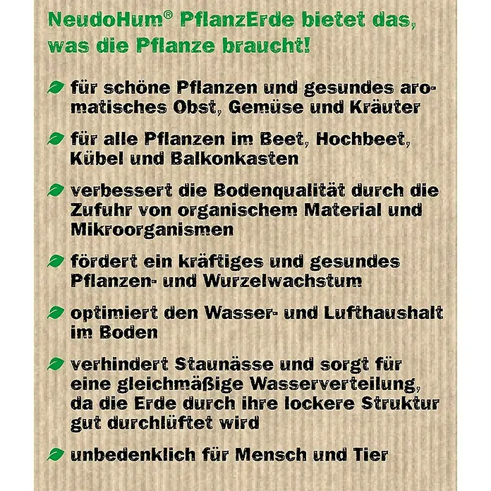 Neudorff NeudoHum Bio-Pflanzerde - 40 l - NeudoHum PflanzErde bietet alles für gesunde Pflanzen: aromatisches Obst, Gemüse, Kräuter. Verbessert Bodenqualität, optimiert Wasserhaushalt.