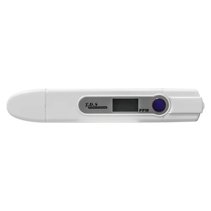 Bb agua Detector de TDS - Equipos de ósmosis, Blanco - Imagen de un medidor TDS blanco, que mide la cantidad de sólidos totales disueltos en agua.