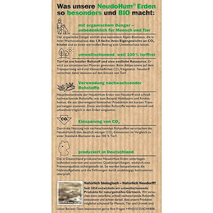 Neudorff NeudoHum Aussaat- & Kräutererde - 3 l - Informationen zu NeudoHum® Erden: BIO, torffrei, aus nachwachsenden Rohstoffen, CO2-Einsparung, hergestellt in Deutschland, biologisch-natürlich.