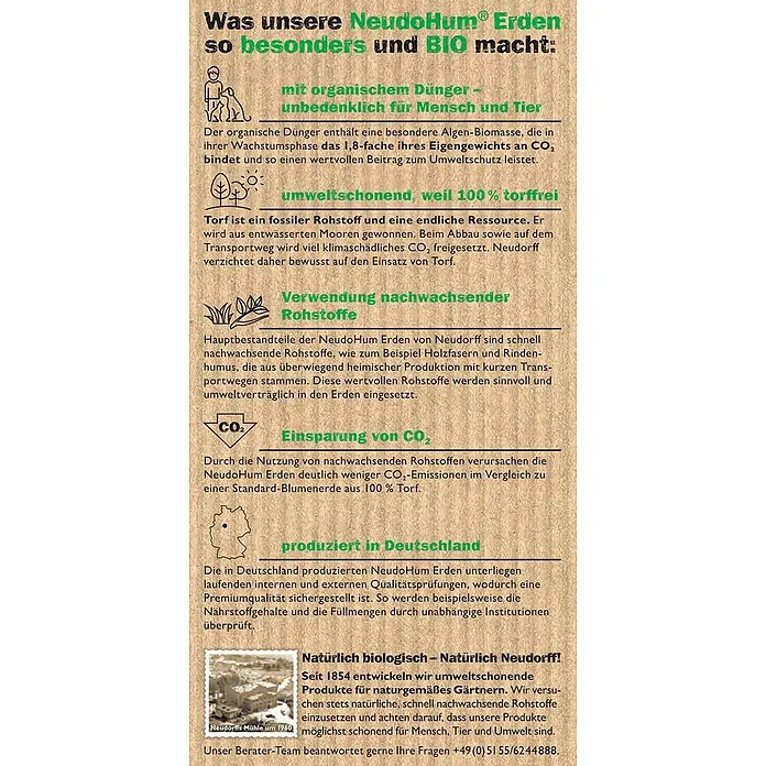 Neudorff NeudoHum Blumenerde - 3 l - Informationen über NeudoHum® Erden: BIO-Erde mit organischem Dünger, torffrei, hergestellt in Deutschland mit nachhaltigen Rohstoffen.