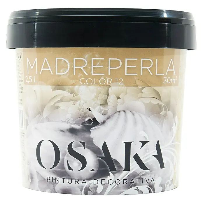 Osaka Yeso con efecto de color Madreperla - Dorado, Brillante - Bote de pintura de pared "Madreperla" de Osaka, color 12, con diseño decorativo de perlas, 2,5 L para 30 m².