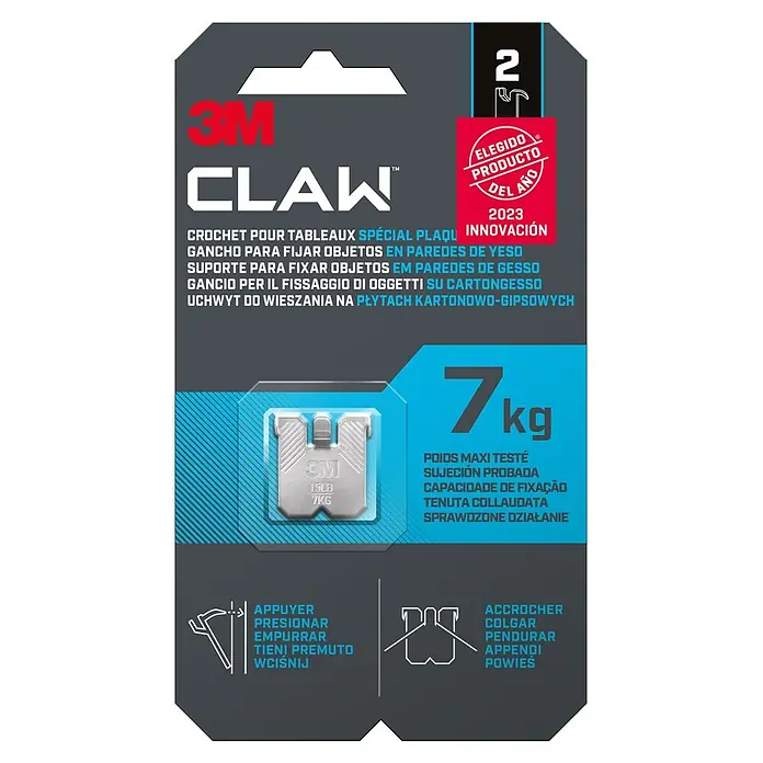 3M Claw Gancho para colgar cuadros - 2 ud., Capacidad de carga: 7 kg - Colgador 3M Claw para cuadros, soporta hasta 7kg. Fácil de instalar sin herramientas, ideal para paredes de yeso. Perfecto para decoraciones.