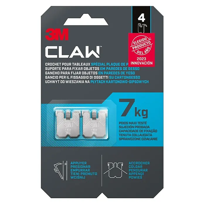 3M Claw Gancho para colgar cuadros - 4 ud., Capacidad de carga: 7 kg - Colgador de cuadros 3M Claw diseñado para paneles de yeso, soporta hasta 7 kg. Ideal para colgar arte y decoraciones, fácil instalación.