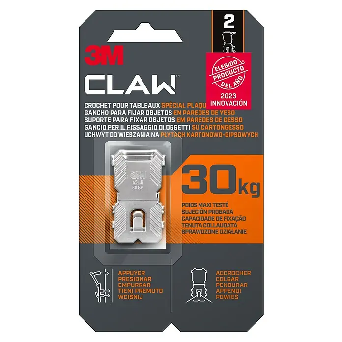 3M Claw Gancho para colgar cuadros - 2 ud., Capacidad de carga: 30 kg - Cuelgafácil 3M Claw para cuadros de hasta 30 kg. Ideal para colgar cuadros y decoraciones en paredes. Instalación fácil y rápida.