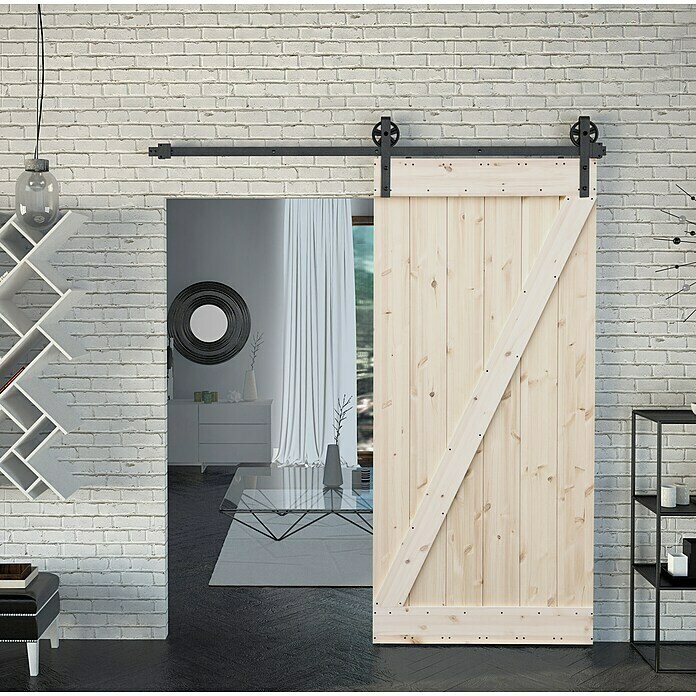 Radex Holzschiebetür Barn Door Loft Rustic (95 x 210 cm, Kiefer, Natur, Motiv: Z) | BAUHAUS