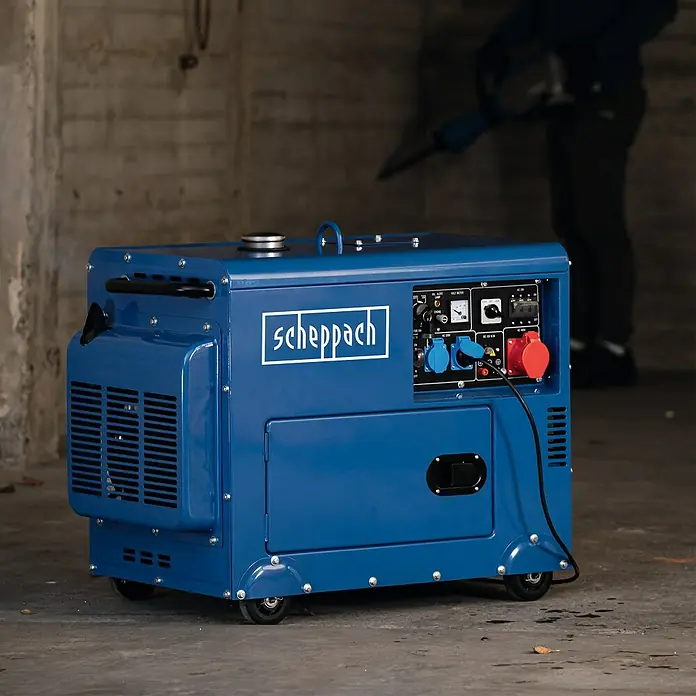 Scheppach Stromerzeuger SG5200D - Nennleistung: 4,2 kW, Tankvolumen: 16 l - Der Scheppach Stromerzeuger bietet zuverlässige Energie für Baustellen und den mobilen Einsatz, mit robustem Design und einfacher Handhabung.