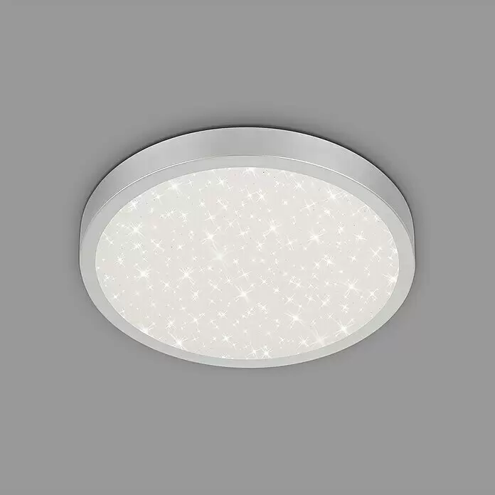 Briloner LED-Deckenleuchte rund RUNA - 24 W, Ø x H: 38 x 5 cm, Silber, Neutralweiß - Runde silberne Deckenleuchte mit funkelndem Sterneffekt-Diffusor.