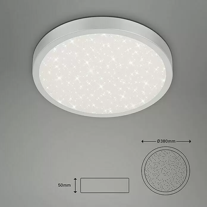 Briloner LED-Deckenleuchte rund RUNA - 24 W, Ø x H: 38 x 5 cm, Silber, Neutralweiß - Weiße LED-Deckenleuchte mit funkelndem Sterneneffekt, Ø 380mm, 50mm hoch.