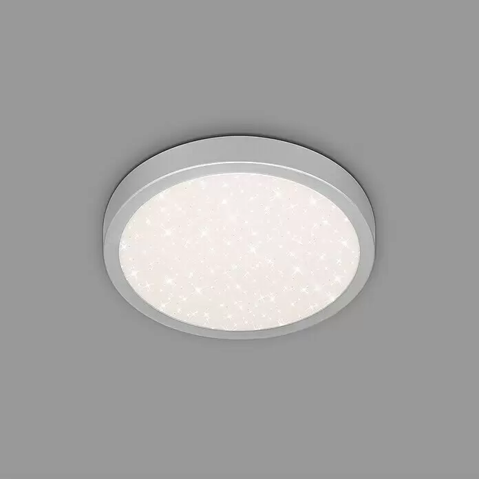 Briloner LED-Deckenleuchte rund RUNA - 18,5 W, Ø x H: 28 x 4 cm, Silber, Neutralweiß - Runde silberne Deckenleuchte mit weißem Diffusor und funkelndem Sterneffekt.