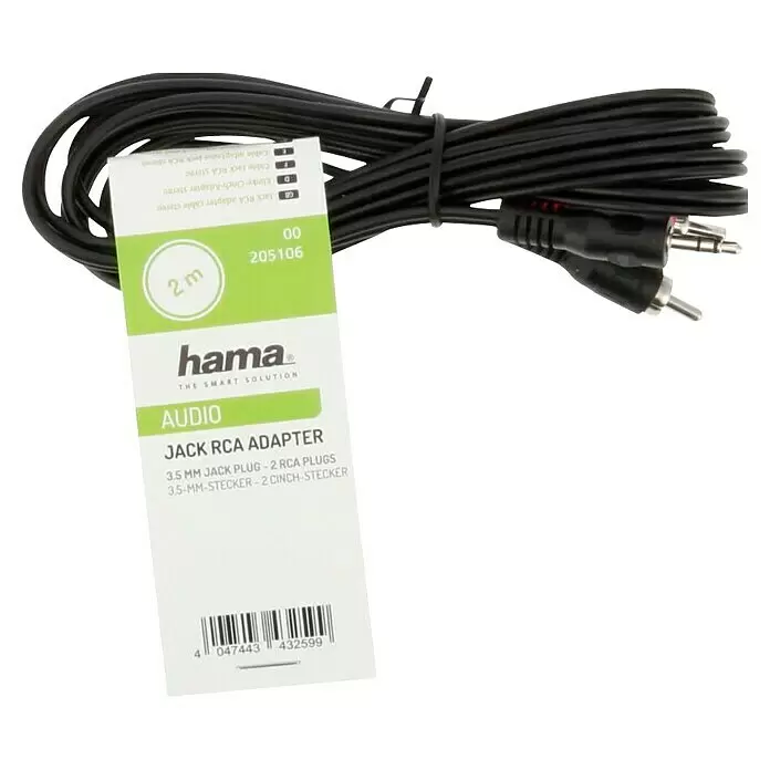 Hama Audio-Kabel 3,5 mm-Klinken-Stecker/2 Cinch-Stecker - Cinch-Stecker, 2 m - Schwarzes Hama 2m 3,5mm Klinke auf 2 Cinch Audio Adapterkabel zur Verbindung von Audiogeräten.