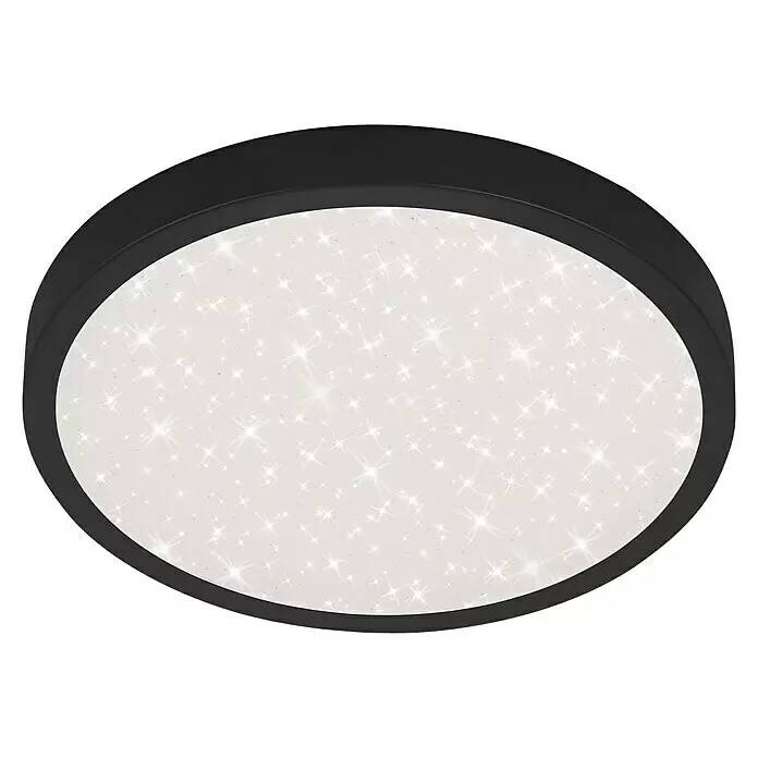 Briloner LED-Deckenleuchte rund RUNA - 24 W, Ø x H: 38 x 5 cm, Schwarz, Neutralweiß - Runde schwarze Deckenleuchte mit weißem, funkelndem Diffusor, der einen Sterneffekt erzeugt.