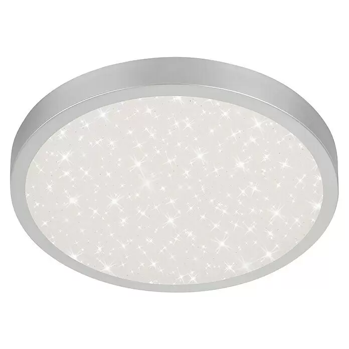 Briloner LED-Deckenleuchte rund RUNA - 24 W, Ø x H: 38 x 5 cm, Silber, Neutralweiß - Runde silberfarbene Deckenleuchte mit funkelndem Sterneffekt-Diffusor.