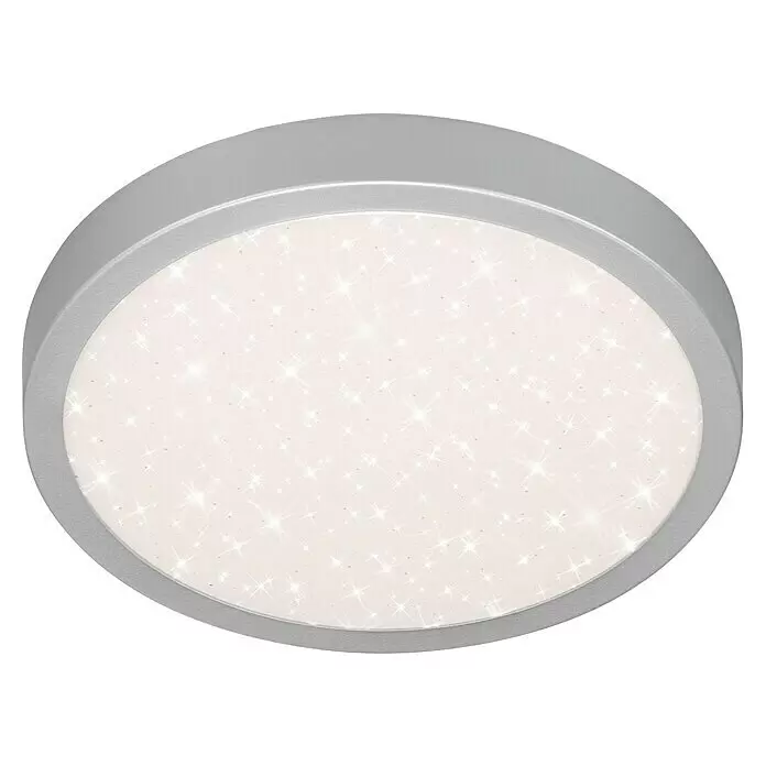 Briloner LED-Deckenleuchte rund RUNA - 18,5 W, Ø x H: 28 x 4 cm, Silber, Neutralweiß - Runde silberne LED-Deckenleuchte mit funkelndem Sternenhimmel-Effekt.