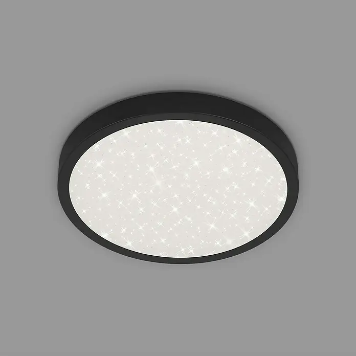 Briloner LED-Deckenleuchte rund RUNA - 24 W, Ø x H: 38 x 5 cm, Schwarz, Neutralweiß - Runde Deckenleuchte mit schwarzem Rahmen und Sternenmuster. Sorgt für stimmungsvolle Beleuchtung in jedem Raum.