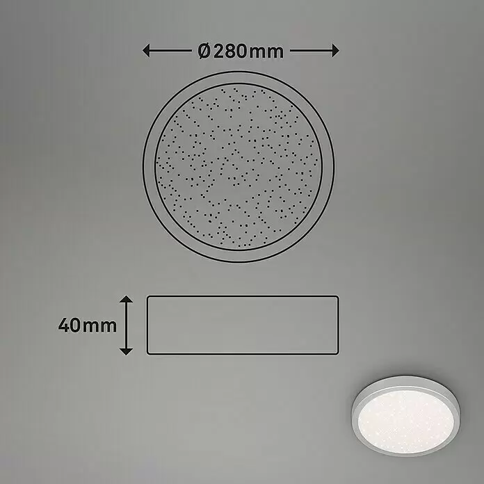 Briloner LED-Deckenleuchte rund RUNA - 18,5 W, Ø x H: 28 x 4 cm, Silber, Neutralweiß - Eine runde weiße LED-Deckenleuchte mit funkelndem Sternenhimmel-Effekt. Maße: 280mm Durchmesser, 40mm Höhe.