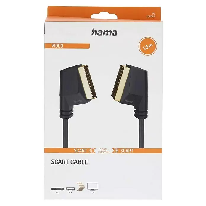 Hama Scart-Kabel - Schwarz, Länge: 1,5 m - Hama SCART-Kabel, 1,5m, schwarz mit goldbeschichteten Steckern, zur Videoverbindung von DVD/VCR und TV.