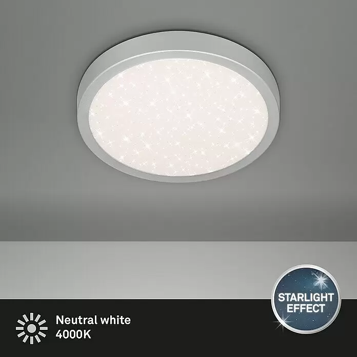Briloner LED-Deckenleuchte rund RUNA - 18,5 W, Ø x H: 28 x 4 cm, Silber, Neutralweiß - Rundes LED-Deckenlicht mit silbernem Rahmen und Sternen-Effekt, neutralweiß 4000K.