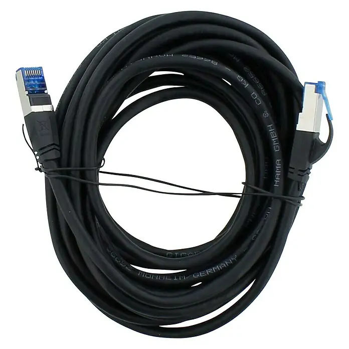 Hama Netzwerk-Kabel CAT-6a - Länge: 5 m, Schwarz, RJ45-Stecker - Aufgewickeltes, schwarzes Hama Netzwerkkabel mit RJ45-Steckern. Für eine stabile und schnelle Netzwerkverbindung im Büro oder Zuhause.