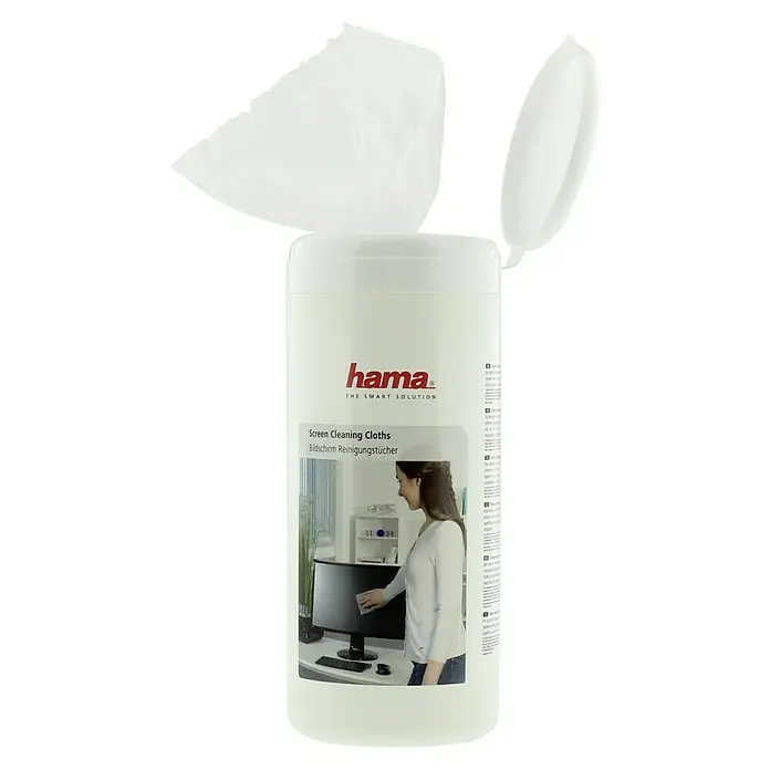 Hama Reinigungstücher für Bildschirme - 100 Stk. - Hama Bildschirmreinigungstücher für eine saubere und klare Sicht auf Monitore, Displays und andere Geräteoberflächen.