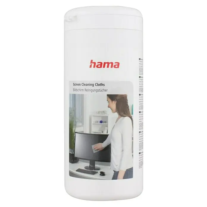 Hama Reinigungstücher für Bildschirme - 100 Stk. - Dose mit Hama Bildschirmreinigungstüchern. Ideal für die Reinigung von Bildschirmen aller Art und sorgt für streifenfreie Sauberkeit.